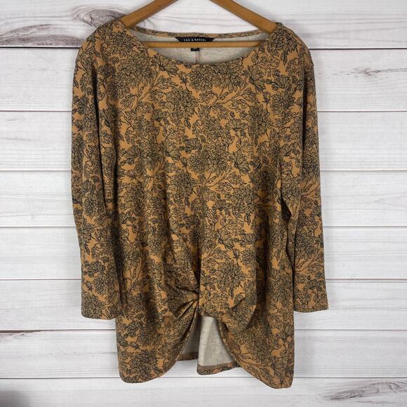 Zac &‎ Rachel Brown Floral All Over Print Women's Twist Blouse Size XL - Picture 1 of 7